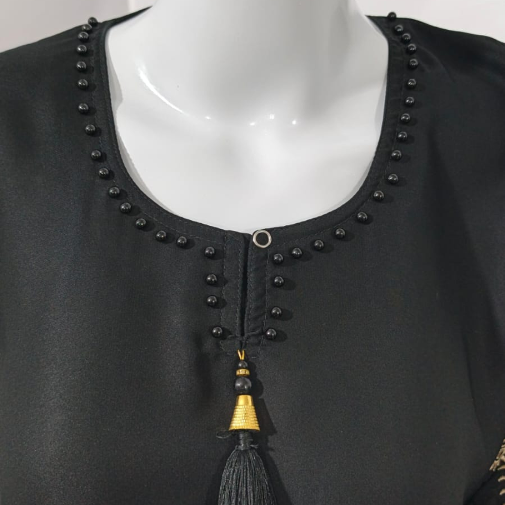 Black Embroidered Sleeve Abaya with Tassel - Image 7