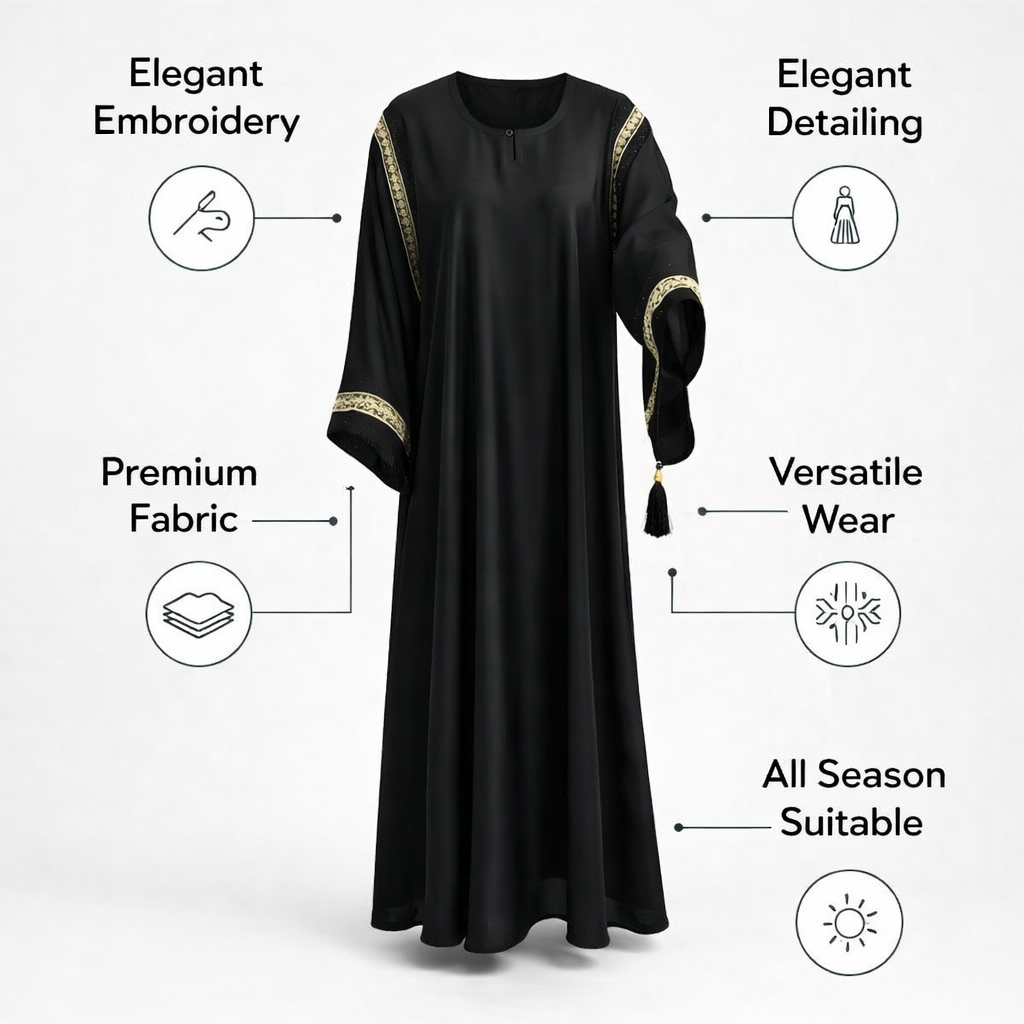 Premium Black Embroidered Abaya - Image 2