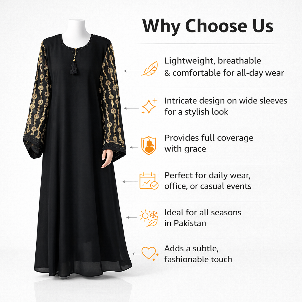 Black Embroidered Sleeve Abaya with Tassel - Image 3