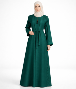 Elegant Green Belted Abaya with Inner & Embellished Front