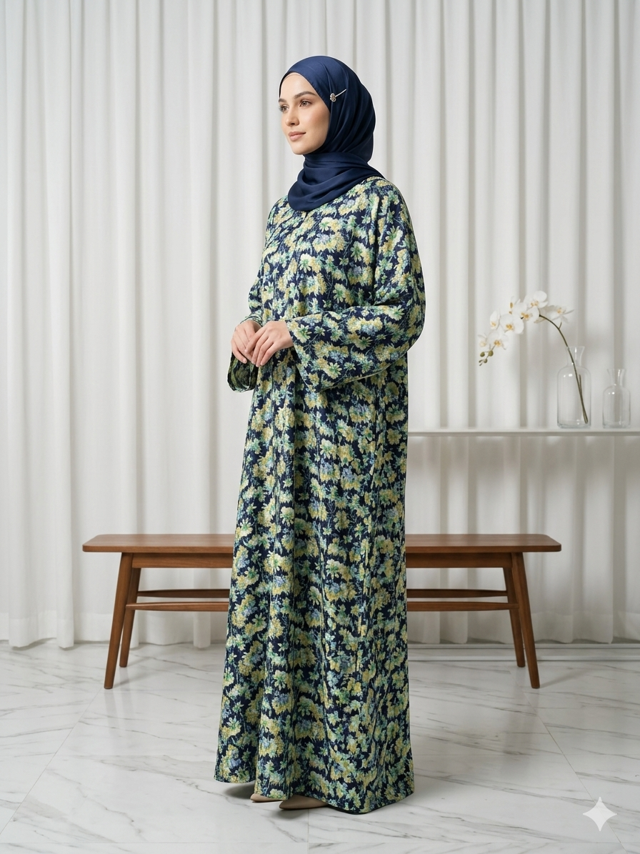 Blue Floral Georgette Abaya - S7 - Image 5