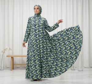 Blue Floral Georgette Abaya - S7