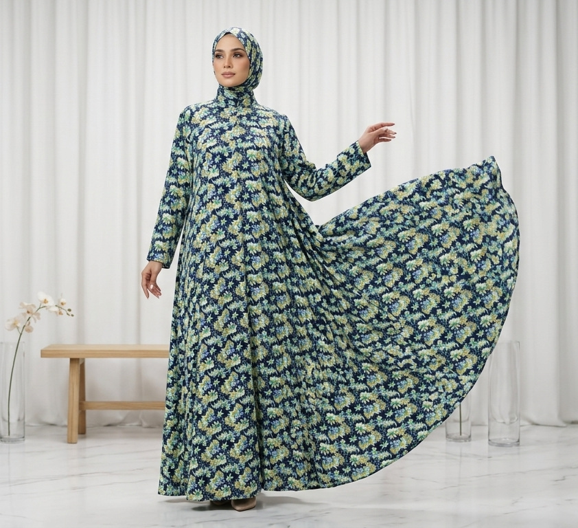 Blue Floral Georgette Abaya - S7
