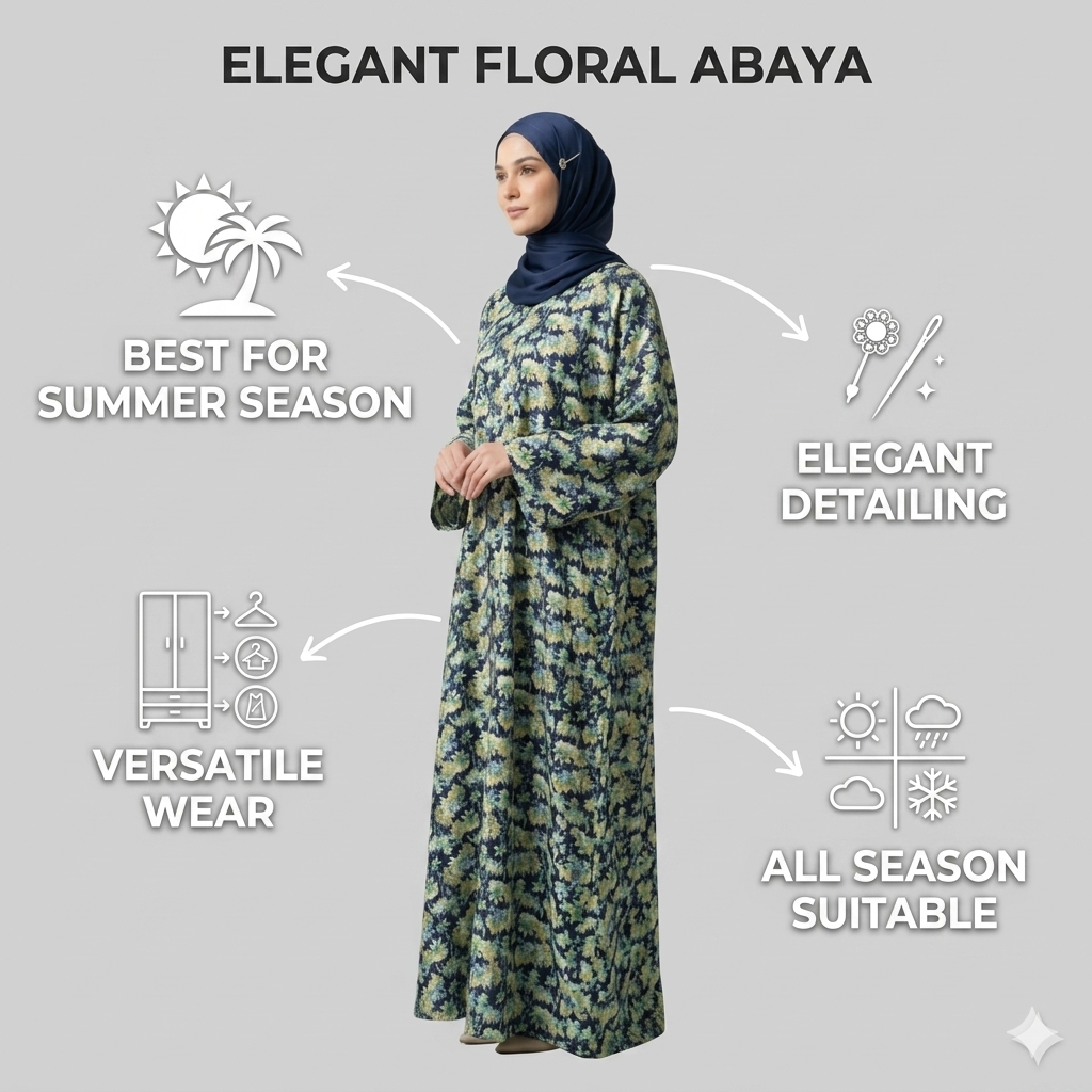 Blue Floral Georgette Abaya - S7 - Image 3