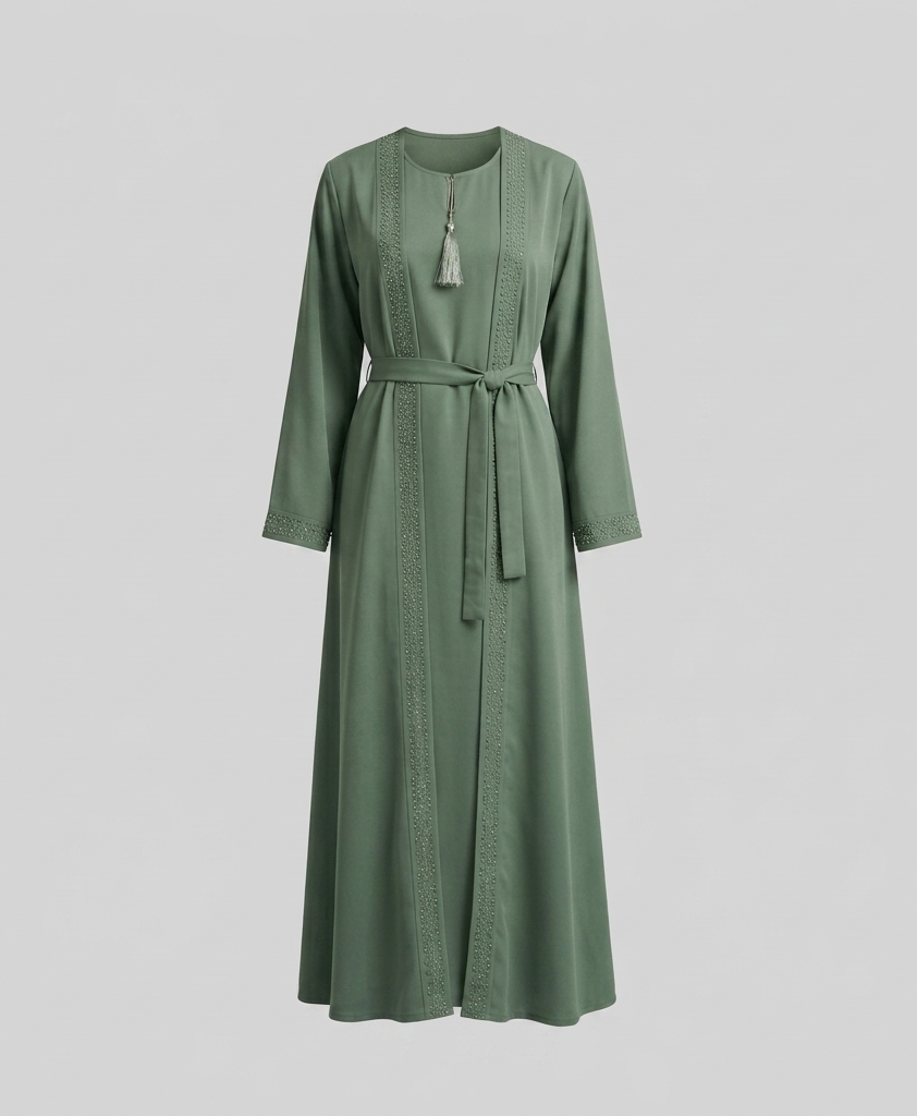 Open Gown Style Sage Green Abaya - Image 5