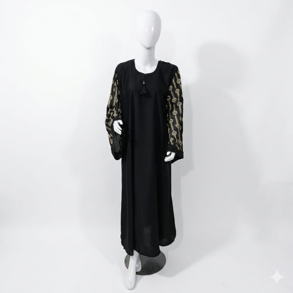 Embroidered Sleeve Abaya with Tassel