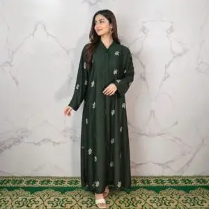 Dark Green Embroidered Abaya - HZ-08