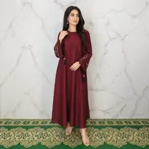 Maroon Embroidered Abaya