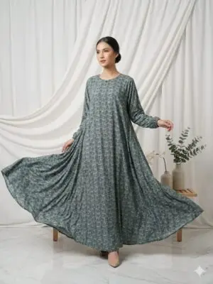 Premium Bottle Green Printed Abaya - S2