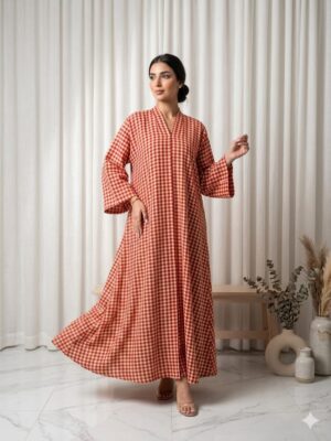 Red Gingham Lightweight Summer Abaya