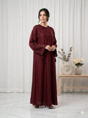 Maroon Embroidered Abaya