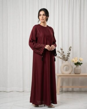 Maroon Embroidered Abaya