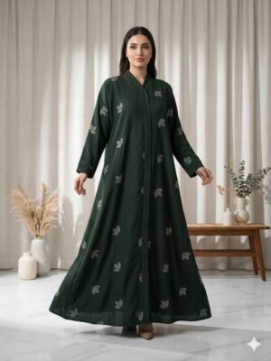 Dark Green Embroidered Abaya