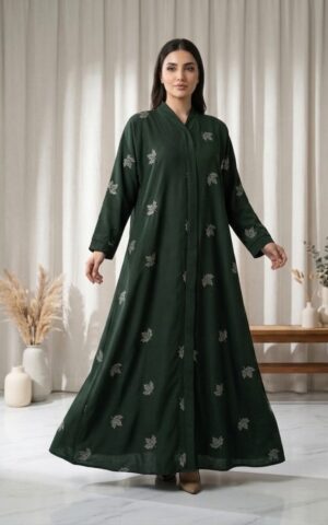 Dark Green Embroidered Abaya