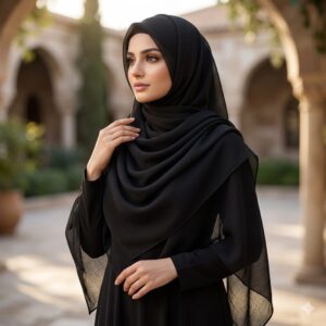 Jet Black Morocco Lawn Hijab Scarf