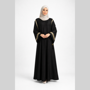 Luxury Black Abaya with Gold Embellished Sleeve (HZ-05)