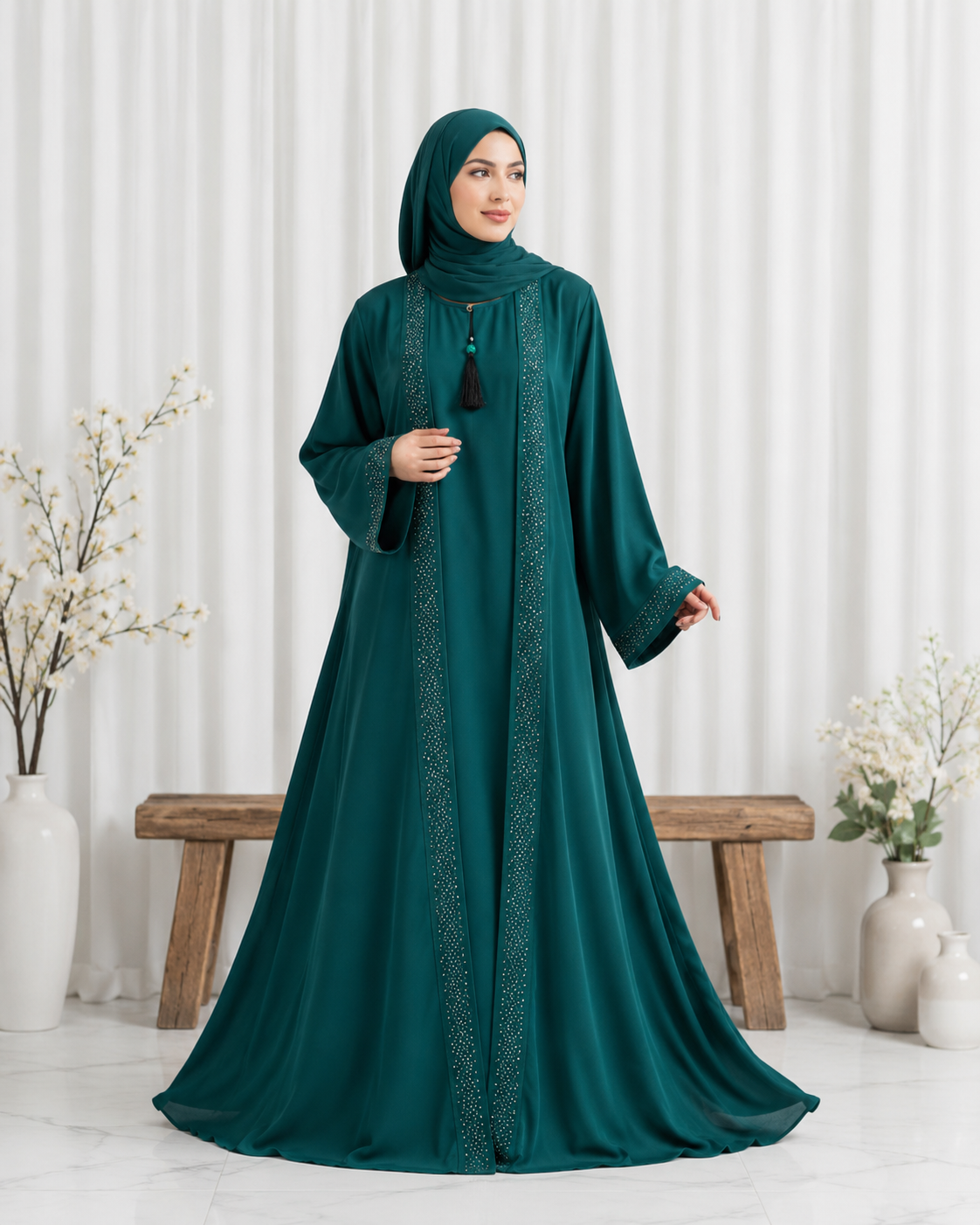Open Gown Style Green Abaya - HZ-03 - Image 2
