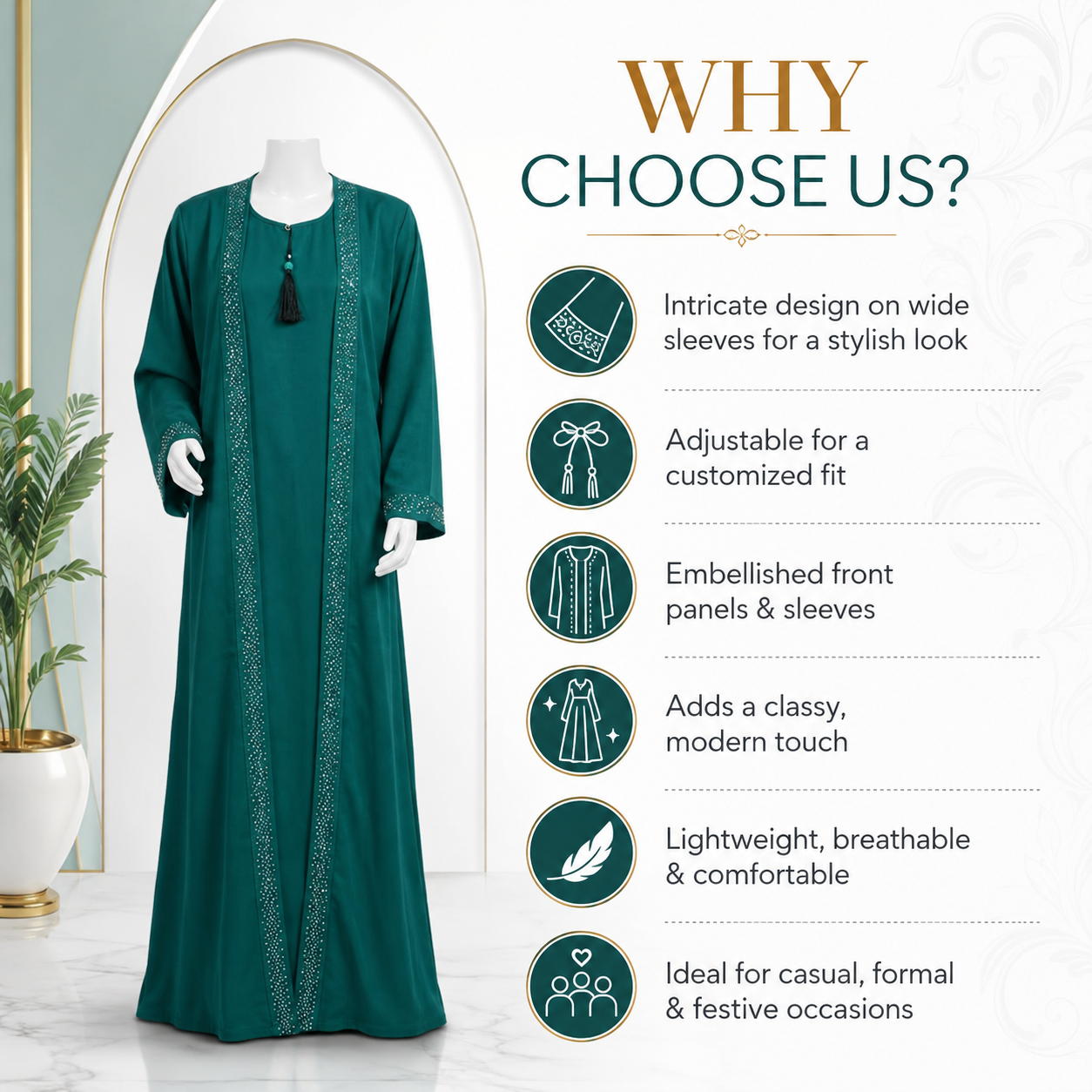Open Gown Style Green Abaya - HZ-03 - Image 3