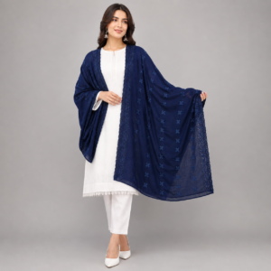 Navy Blue Chikankari Lawn Shawl