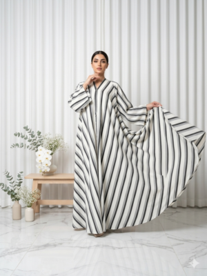 Black & White Striped Lawn Abaya - S5