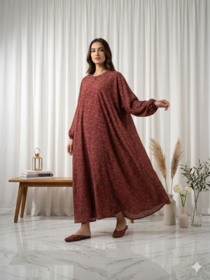 Maroon Printed Georgette Abaya - S4