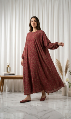 Maroon Printed Georgette Abaya - S4