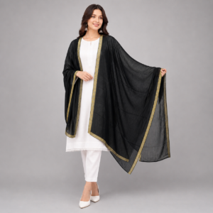 Black Lawn Shawl with Gold Border Pakistan
