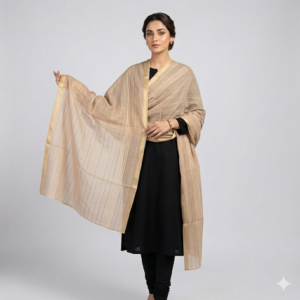 Beige Lawn Shawl with Gold Border