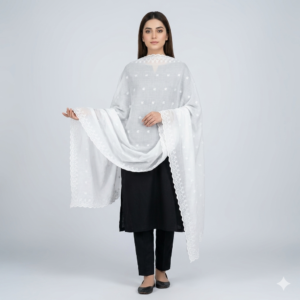 White Embroidered Lawn Shawl Pakistan