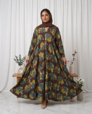 Brown Floral Georgette Abaya - S6
