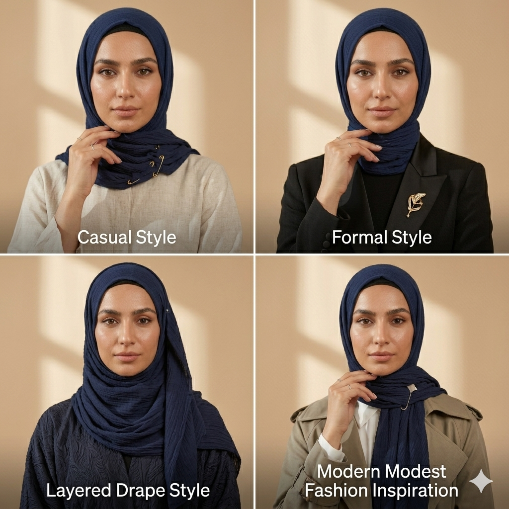 Classic Crinkle Hijab – Navy Blue