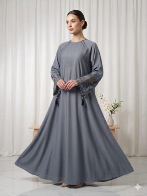 Grey Embroidered Abaya
