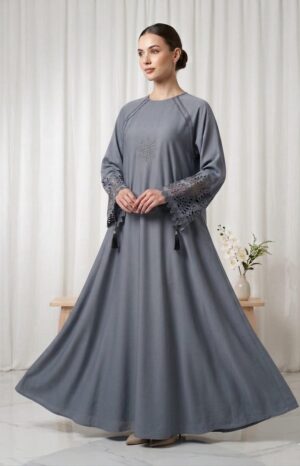 Grey Embroidered Abaya