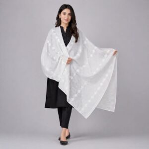 Pure White Chikankari Lawn Shawl