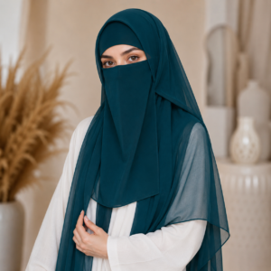 Jade Blue Chiffon Niqab Set with Matching Stole