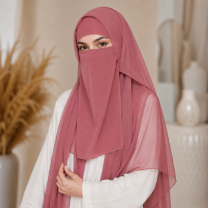 Mauve Pink Chiffon Niqab Set with Matching Stole