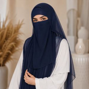 Navy Blue Chiffon Niqab Set with Matching Stole