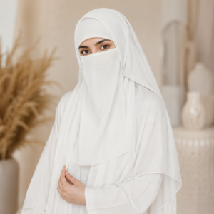Off White Chiffon Niqab Set with Matching Stole