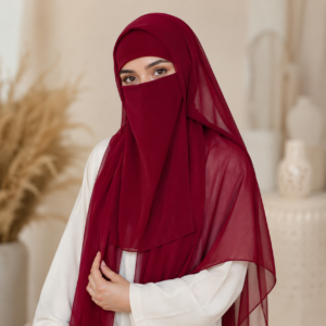 Maroon Chiffon Niqab Set with Matching Stole